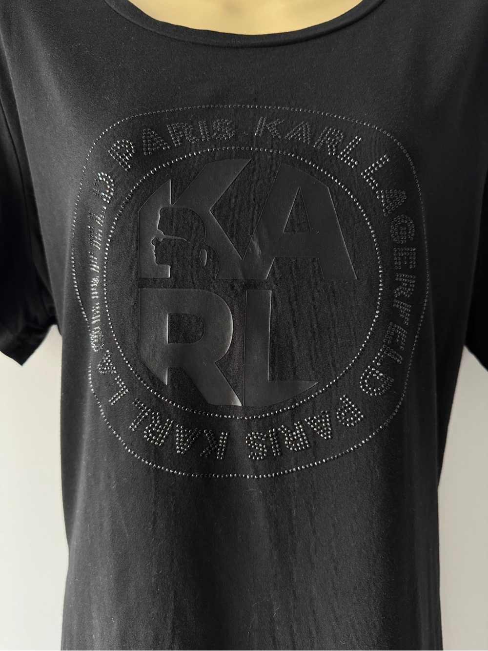 Karl Lagerfeld Black Embossed Logo Short Sleeve Tee - Picture 4 of 7